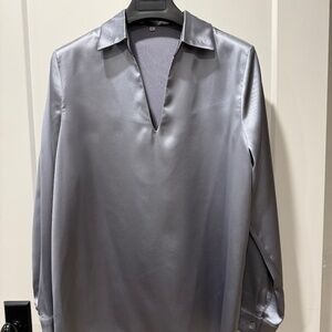 Poly charmeuse pull over top in slate blue size XL